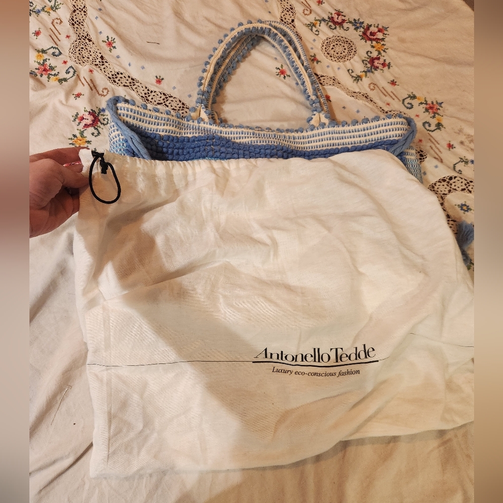 Antonello Tedde Woven Blue And White Large Tote Bag - Picture 2 of 15